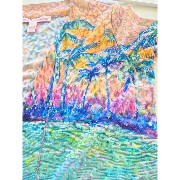 Leoma Lovegrove Sz S Open Front Cardigan Jacket Colorful Tropical Light Weight - Picture 5 of 9